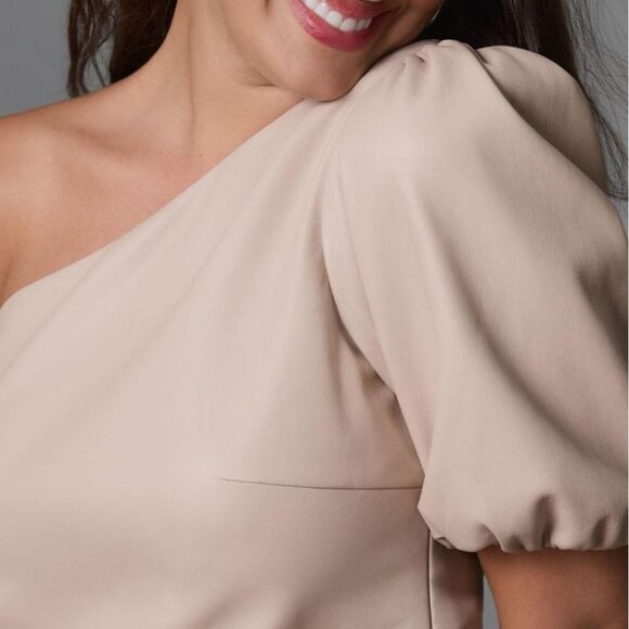 Anthropologie Faux Leather One-Shoulder Asymmetrical Midi Dress - Picture 5 of 8